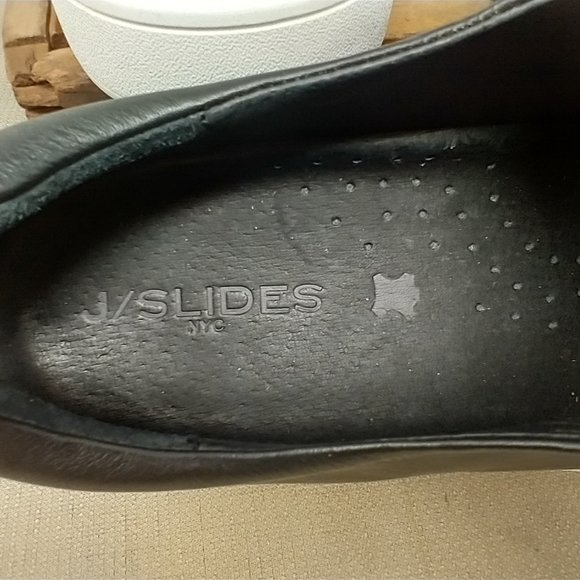 J/SLIDES NYC BLACK LEATHER SLIP ON SNEAKERS SIZE 9.5 - Picture 10 of 11